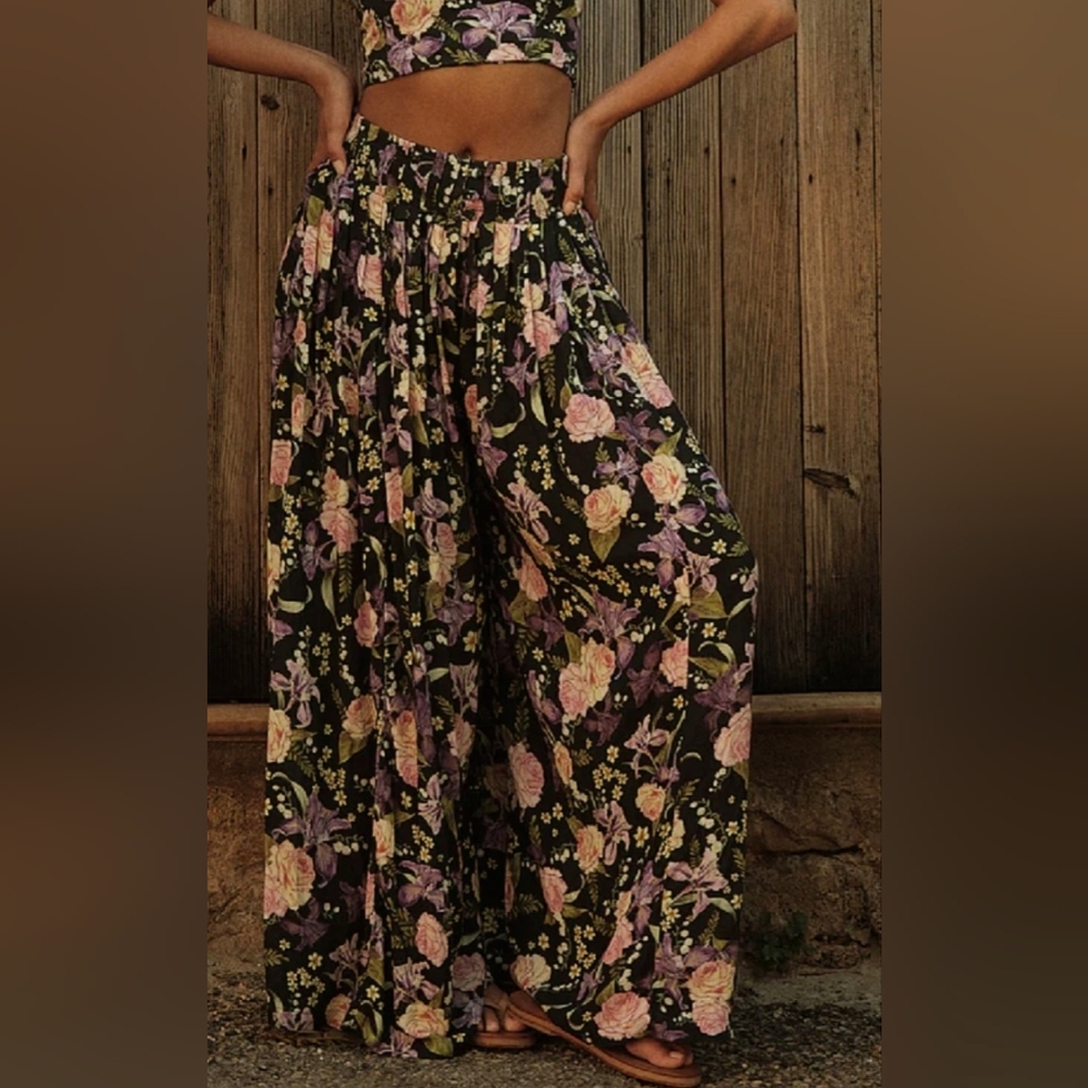 Agua Bendita Black Floral Wide-Leg Pants - Picture 3 of 7
